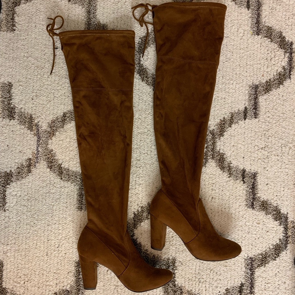 Brown faux suede thigh high boots size 10